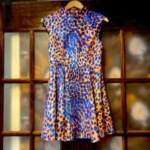 Amazing cobalt blue leopard mock neck skater dress